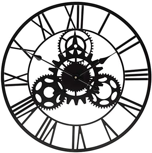Wyegate Outdoor Garden Wall Cog Clock Large Weatherproof with Roman Numerals, Diameter 57cm (Black)