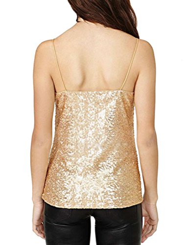 Womens Shimmer Glam Sequin Vneck Spaghetti Strap Tank Top Vest Tops Golden