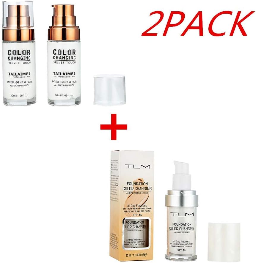2019 New Colour Changing Warm Skin Tone Foundation Makeup Base Nude Face Moisturizing Liquid Cover Concealer for Women Girls (2 Pack(B))