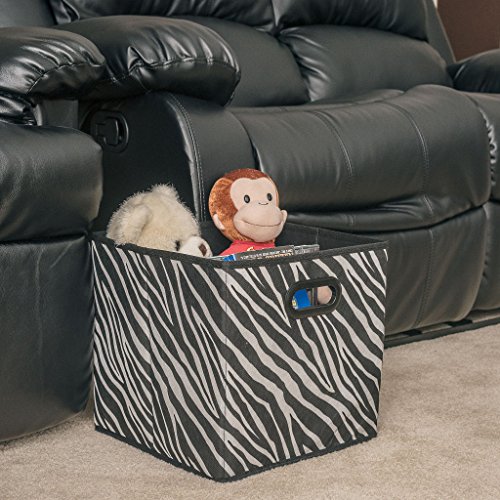 [10 Pack-Zebra Pattern] Large Storage Bins, Containers, Boxes, Tote, Baskets| Collapsible Storage Cubes For Household Offices Organization |Nursery Cubes| Dual Plastic Handle Storages Drawer - Thumbnail 6