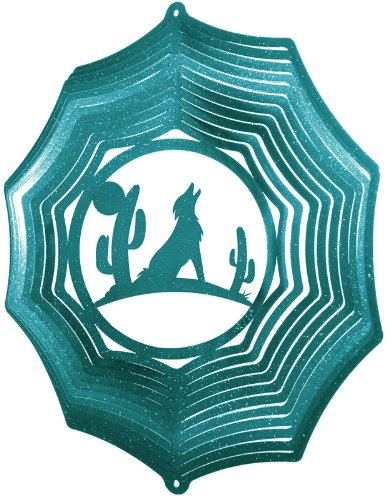 COYOTE w/ CACTUS Web Swirly Metal Wind Spinner