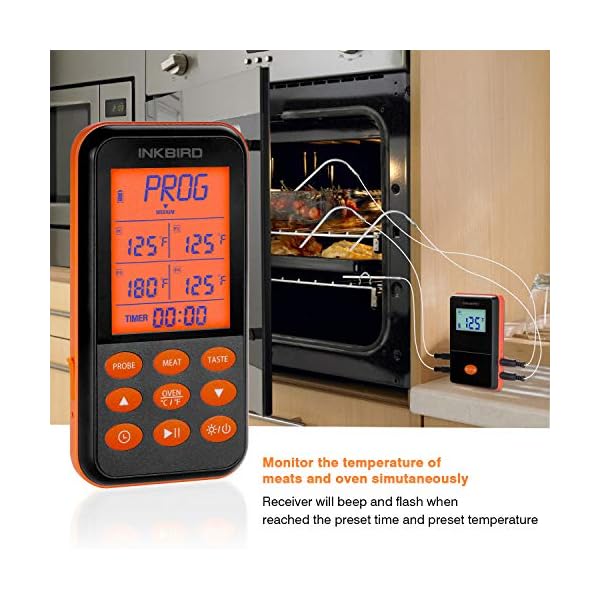 Inkbird Grillthermometer Funk IRF-4S mit 4 Messfühlern, IPX5 Wasserdichtes Grillthermometer Radio mit Beleuchtetes… – Bild 6