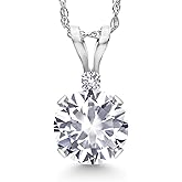Gem Stone King 14K White Gold White Created Sapphire Pendant Necklace for Women | 1.02 Cttw | Gemstone September Birthstone | Round 6MM | With 18 Inch Chain