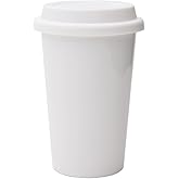 UDMG Reusable Double Wall Insulated White Ceramic Travel Coffee Cup with Lid & Sleeve, 12 fl.oz, I Am Not a Paper Cup