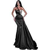 Sequin Beaded Mermaid Prom Dresses Long Sexy One Shoulder Satin Ruched Formal Evening Party Gowns with Train 2023