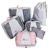 6 Travel Organizers Large Set- 4 Packing Cubes + Versatile Pouch Laundry Bag Eco