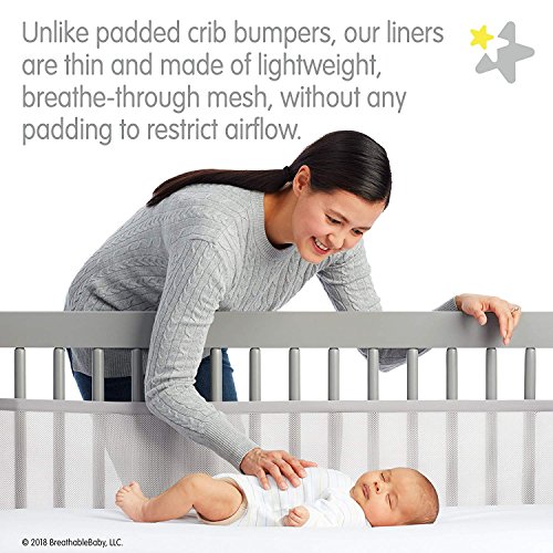 dzt1968 Breathable Crib Bumper Grey Mesh Crib Bumper for Full-Size Crib Breathable Mesh Baby Bedding Nursery Set Prevent Baby from Getting Stuck in Crib Slats (White)