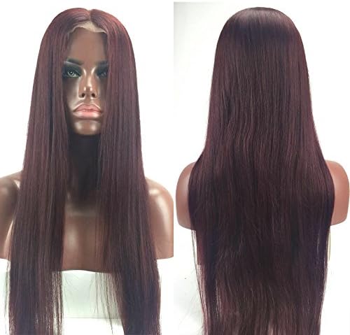 Fennell Human Hair Silky Straight Lace Front Wig With Baby Hair Red Wine Full Lace Wig Human Hair Lace Wigs For Women(8"-26") (Full lace wig 26 inches)