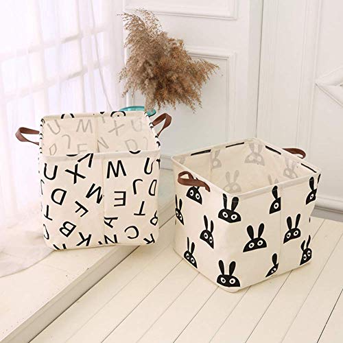 Handmade Open Storage Basket,Canvas Fabric Folding Storage Basket,Baby Storage Bin Organizer Toy Storage Organizer Bin Containers Two Handles 13 Inch Rabbit