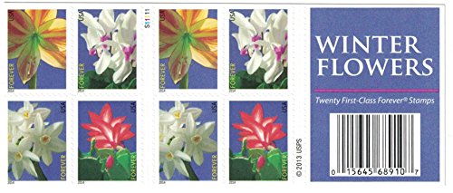 USPS Forever Stamps Winter Flowers 100 Stamps (5 x booklets of 20)