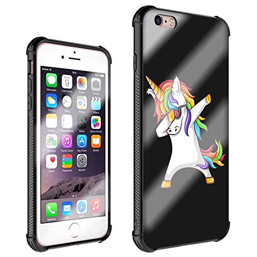 iPhone 6S Cases,iPhone 6 Cases with Cute Cartoon Design,[Four Corners Thicken Shockproof] Tempered Glass Pattern Painted Mirror Bumper Cover Case for iPhone 6/6S-Rock Unicorn