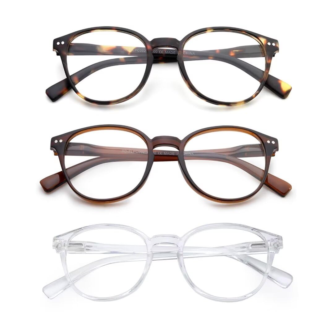 OuShiun Blue Light Blocking Glasses, Spring Hinges Round Glasses for Men Women Lightweight Frame/Anti Glare/Anti Eyestrain/UV protection (Tortoise/Brown/Clear) — image 1