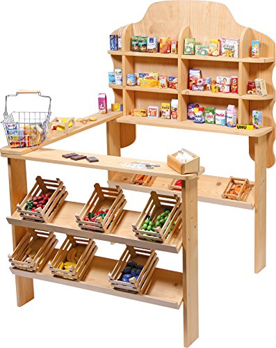 small foot 6953 Kaufmannsladen "Natur" aus Holz, mit Tresen, Gemüse- und Produktfächern, große Ausführung, ab 3 Jahren – Bild 3