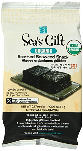 Sea's Gift Korean Seaweed Snack Kim Nori, Organic Roasted and Sea Salted, 0.17 Ounce (Pack of 12)