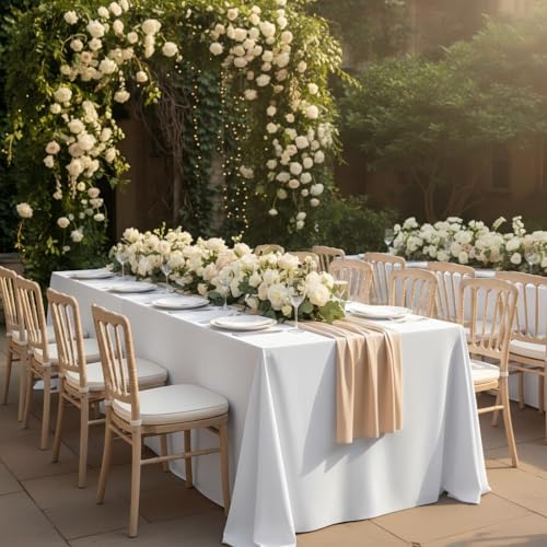 Fitable White Tablecloths for Rectangle Tables, 6 Pack - 70 x 120 Inches - Reusable and Washable Table Clothes for 6-8 Ft Tables, Polyester Fabric Table Covers for Wedding, Party, Banquet
