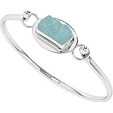 LUSTRE AND LIGHT 15.5x8mm Natural Raw Aquamarine Twister Bangle Bracelet in Sterling Silver for Women, March Birthstone Jewelry Gifts for Her Birthday, Anniversary, Christmas, Graduation (Bezel-Set)