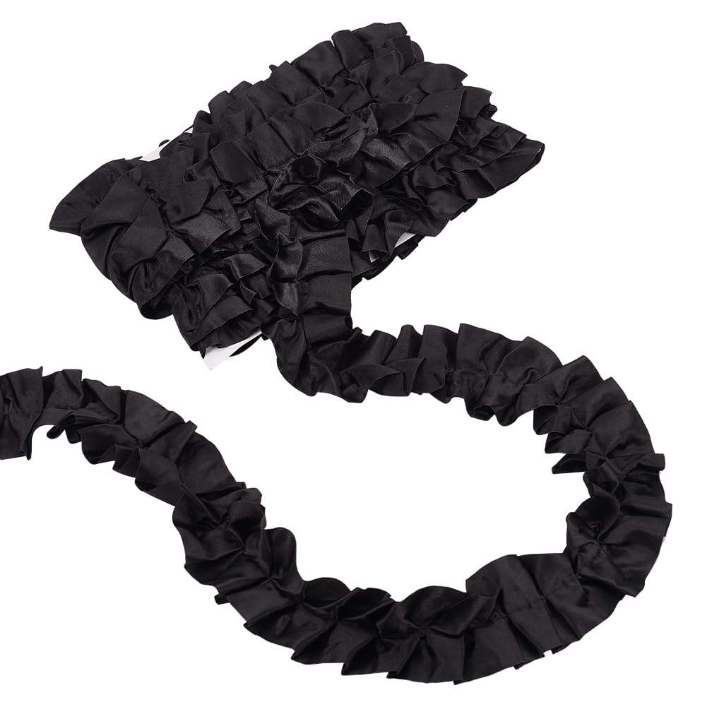 BENECREAT 5 Yards(4.5m) Black Pleated Wavy Ribbon, Ruffle Satin Ribbon Edging Trimmings Fabric for Applique Sewing Craft Wedding Dress Decoration DIY Decor
