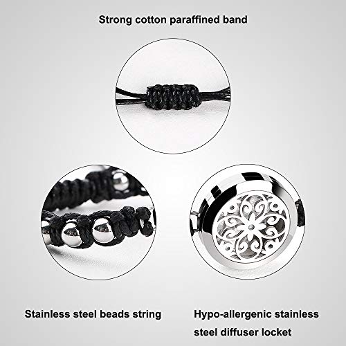 Maromalife Essential Oil Diffuser Bracelet, Adjustable Handmade Woven Wristband with 316L Stainless Steel Bead Aromatherapy Bracelet for Men/Women