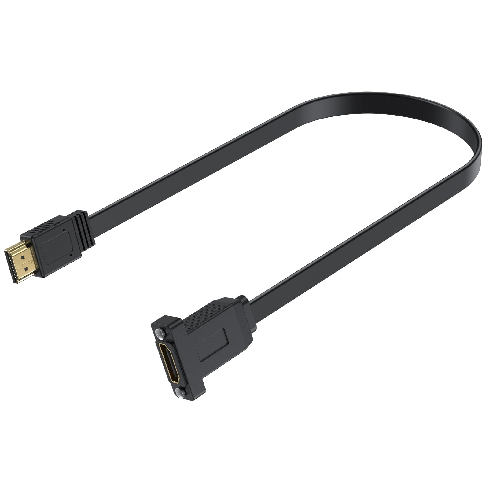 Maxhood Flat HDMI 2.0 Cable 1.5ft, High Speed 18Gbps HDMI to HDMI Male to Female Extension Cable with Screw Panel Mount, Support Ethernet 4K@60Hz 3D 2160p for UHD TV, Playstation PS4 PS3