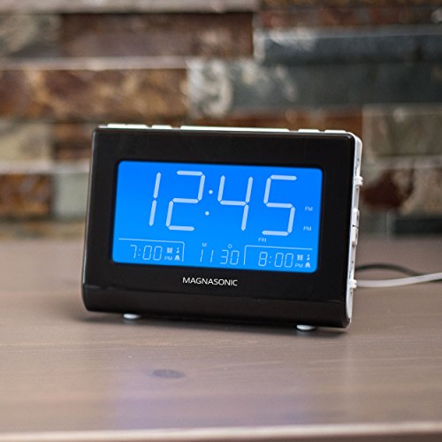 Magnasonic Alarm Clock Radio with USB Charging for Smartphones & Tablets, Auto Dimming, Dual Gradual Wake Alarm, Battery Backup, Auto Time Set, Large 4.8" LED Display, AM/FM (CR63W) - Thumbnail 5