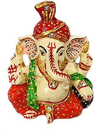 Spiritual World Decorative Ganesh Turban Multi Pagdi Stone Studded Idol/Murti/Ganpati Statue Showpiece Gift Item for Car Dashboard| Puja | Mandir Pooja | Home