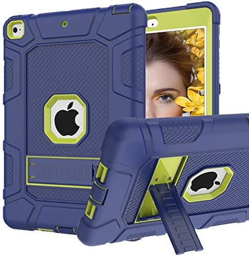 iPad 9.7 inch Cover iPad 9.7 case 2018/2017,CreaDream Heavy Duty Sturdy Impact Shockproof Protective Case 3 in 1 Silicone Hybrid Hard PC Case with Kickstand for Apple iPad 9.7 2017 2018 (Navy Blue)