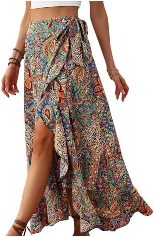Amazon.com: THLAI Womens Skirt Maxi Skirt Tropical Print A-Line