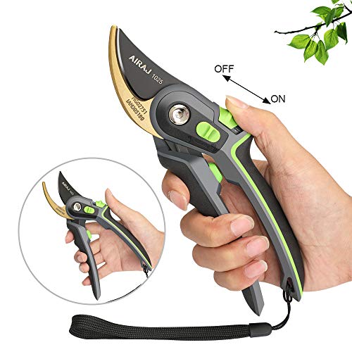 AIRAJ 8" Professional Pruning Shears, Two Adjustable Opening Degrees Hand Pruners, Great for Gardeners, Flower, Garden Trims, Grooming Garden Shears (Green) - Thumbnail 5