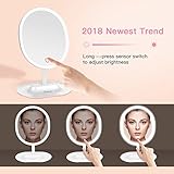 BESTOPE LED Makeup Mirror with 1X/10X Magnification, Natural Lighted Vanity Mirror Touch Screen, USB & Battery Power Supply, Oval Shaped Dimmable Countertop Cosmetic Makeup Mirror