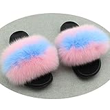 Real F-ox Hair Slippers Women F-ur Home Fluffy