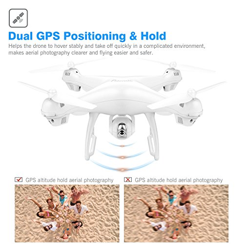 Potensic Dual GPS FPV RC Drone, 1080P Camera Live Video and GPS Return Home Quadcopter with WiFi Camera - Follow Me, Altitude Hold, 2500mAh Battery Long Control Range