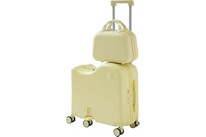 TABU Ride-on Luggage with Portable Bag for Kids，Hardshell Carry On Suitcase with Hidden Cup Holder, Foldable Pedal,Type-C & USB Interface, TSA Lock, 6-Spinner Wheels, Yellow