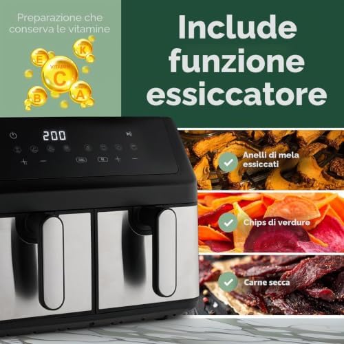 ProfiCook® Friggitrice ad aria calda 2 camere | Friggitrice ad aria | 9 litri | Frittura senza grassi | Friggitrice ad aria calda | Vasca antiaderente | PC FR 1296 H