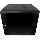 NavePoint 9U Server Rack Enclosure with Glass Door, Cooling Fan, Locks, &amp; Removable Side Panels - 9U Wall Mount Network Cabinet 19 Inch Rack 17.7 Inches Deep