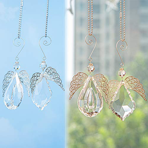 Clear Angel Crystal Prism - Window Prism Rainbow Large Crystal Suncatcher for Windows Outdoor Garden Christmas Hanging Decor Set of 2 (Angel Wings)