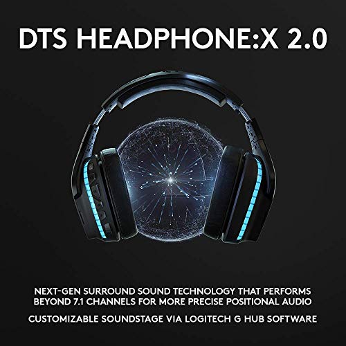 Logitech G935 Wireless DTS:X 7.1 Surround Sound LIGHTSYNC RGB PC Gaming Headset - Black, blue (Renewed)
