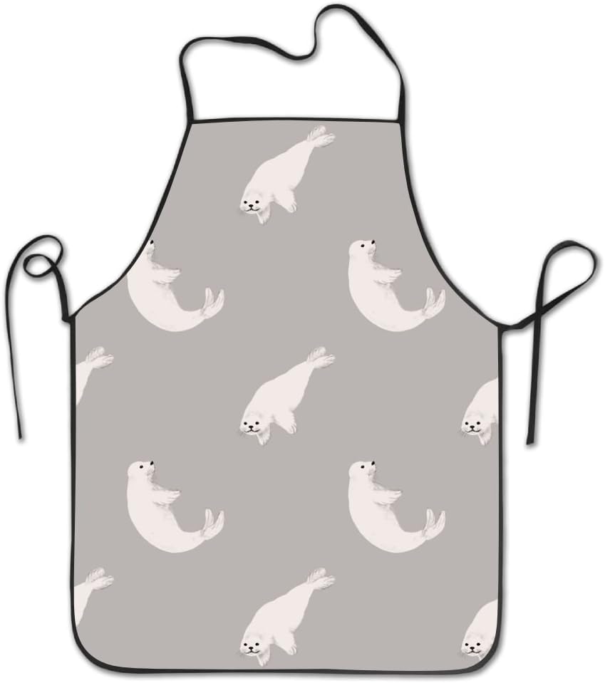 ROSSERJR White Seal Pattern Kitchen Cooking BBQ Aprons Bib Aprons For Men And Women - 28.3"x20.5"