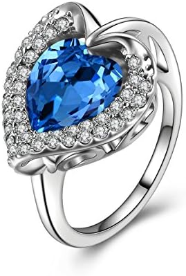 Forcolor White Gold Plated Sapphire and heart SWAROVSKI ELEMENTS Crystal Ring for girls