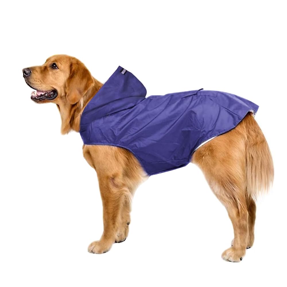 Voarge Dog Raincoat, Medium Large Dog Raincoat with Hood, Waterproof Rain Poncho Coat with Reflective Strip for Small Medium Dogs (3XL, Blue)