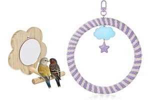 Liahelianx Bird Swing Perch & Cotton Rope Ladder,Chew-Friendly Hanging Cage Accessory with Cloud Charms-Bird Play Gym for Cli