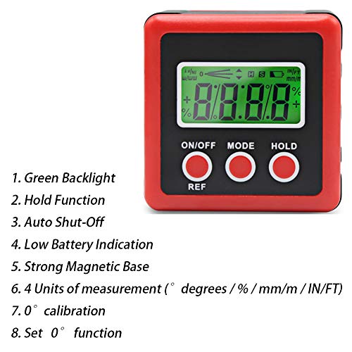 1 Aluminium+Magnetic+Digital+Waterproof+Inclinometer+Red