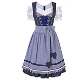 KoJooin Women's German Dirndl Dress 3 Pieces Oktoberfest Costumes Blue Dot 42