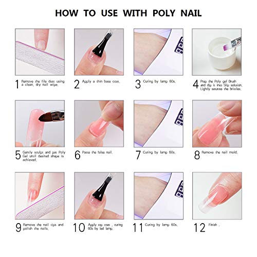 Yayoge Poly Gel Nail Kit - Glitter Poly Extension Nail Gel Kit with Slip Solution Base Top Coat Nail Builder Gel Kit for Nail Manicure Professional All-in-One French Kit