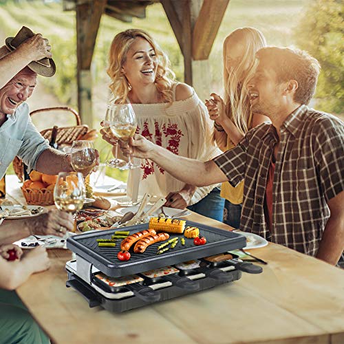 Raclette 8 Personen - Antihaft-Beschichtung Raclette Grill Elektrisch mit 8 Mini Raclette Pfännchen 2 Holzspatel… – Bild 8