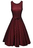 Anni Coco Women's 1950s Audrey Hepburn Lace Crochet Vintage Evening Dress Black and Red Medium
