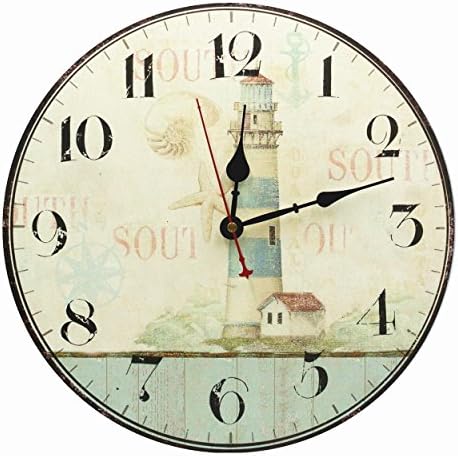 Lighthouse Decor Wall Clock Silent Non Ticking for Living Room Bathroom Kitchen Bedroom 12-Inch RELIAN