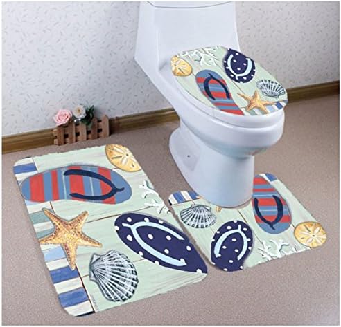 YGUII 3 Piece Bath Mat Set Underwater World Hippocampus Starfish Non-Slip Bathroom Mats Contour Toilet Cover Rug (6)