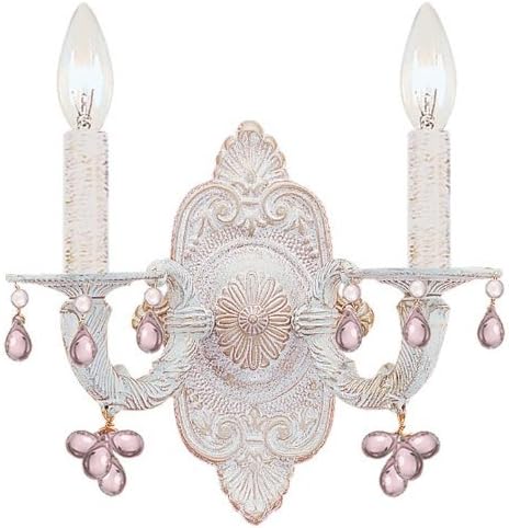 5200-AW-ROSA Sutton 2LT Wall Sconce, Antique White Finish with Rose Murano Glass Beads by Gold Coast Lighting
