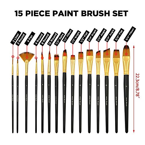 Professional Quality Synthetic and Natural Hair Brushes - Assorted Set - No Shedding or Breaking Perfect for Acrylic Watercolor & Oil Painting (15 Brushes) - Thumbnail 3