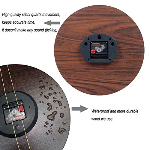 Qukueoy 30cm Thick Wood Kitchen Wall Clock Retro Farmhouse Clocks for Living Room Decor Bedroom Restaurant,Silent Battery Operated,Colorful Tuscan Country Style